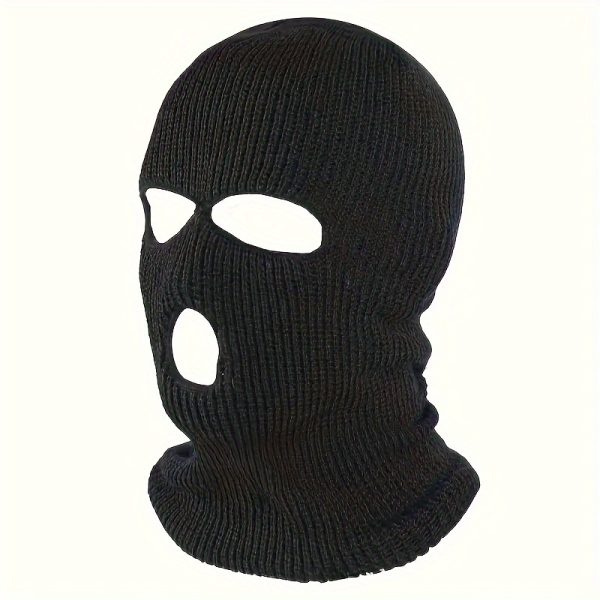 3-Hole Full Face Balaclava Face Mask Black Ski Mask Unisex, Knitted Balaclava For Outdoor Activities