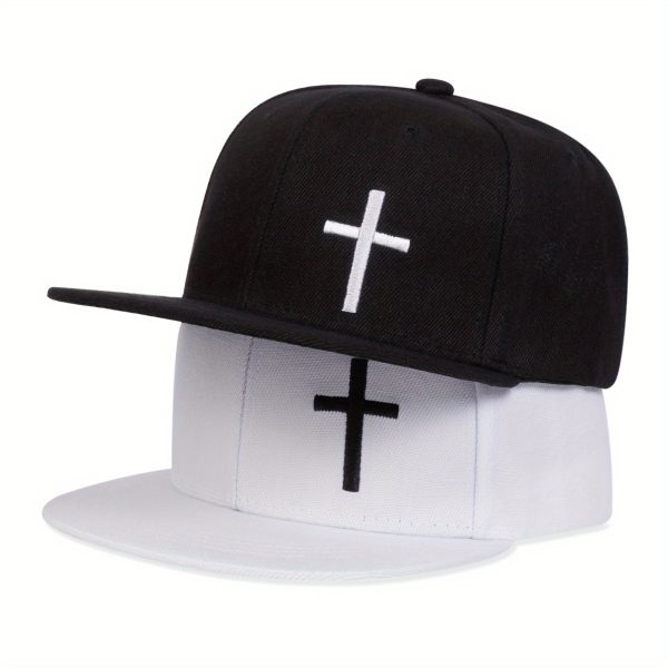 1pc Cool Classic Flat Brim Baseball Cap, Adjustable Hat With Cross Pattern, For Casual Outdoor Sports, Suitable For Both Men And Women