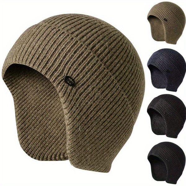 1PC Men Winter Knitted Wool Beani Hat Earmuff Ear Protector Warm Thermal Cycling Ski