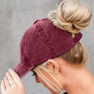 3pcs Classic Washed Unisex Baseball Cap With Ponytail Hole - Perfect For Girls' Gift