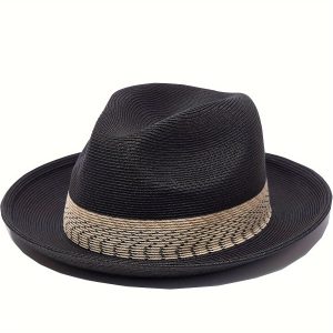 Men's Fashion Hat Straw Fedora Beach Hat Fine Braid Sun Hats For Men