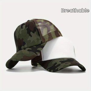 2pcs, Cool Classic Camo Curved Brim Baseball Caps, Breathable Mesh Trucker Hats, Snapback Hats For Casual Leisure Outdoor Sports