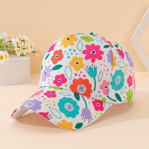 1pc Girls Colorful Flower Printed Baseball Cap For All Seasons, Suitable For Daily Outdoor, Sports And Leisure