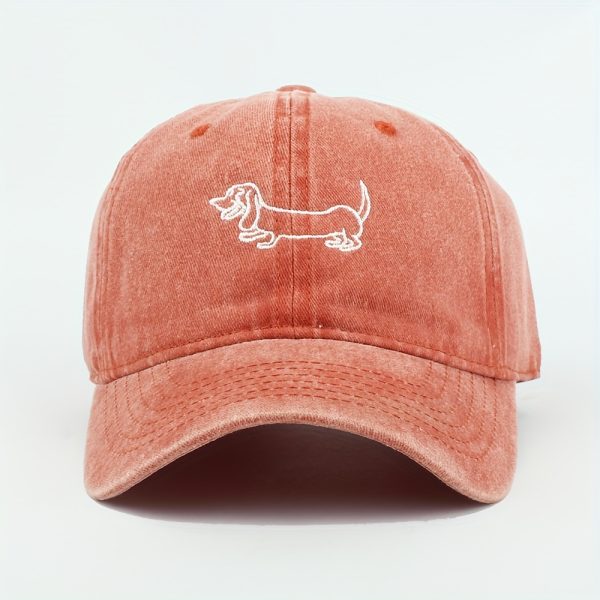 Cool Sweet Cute Curved Brim Baseball Cap, Embroidery Dachshund Distressed Trucker Hat, Snapback Hat For Casual Leisure Outdoor Sports