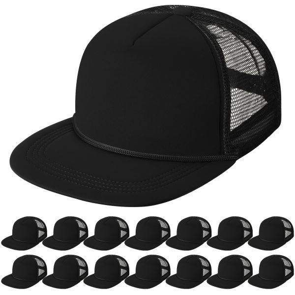 15 Pcs Classic Trucker Cap Sublimation Blank Trucker Hats Baseball Hat Mesh Back Adjustable Caps (Black)